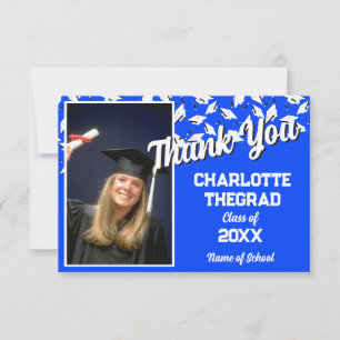 Graduation Party Blue and White Personalise Photo Thank You Card