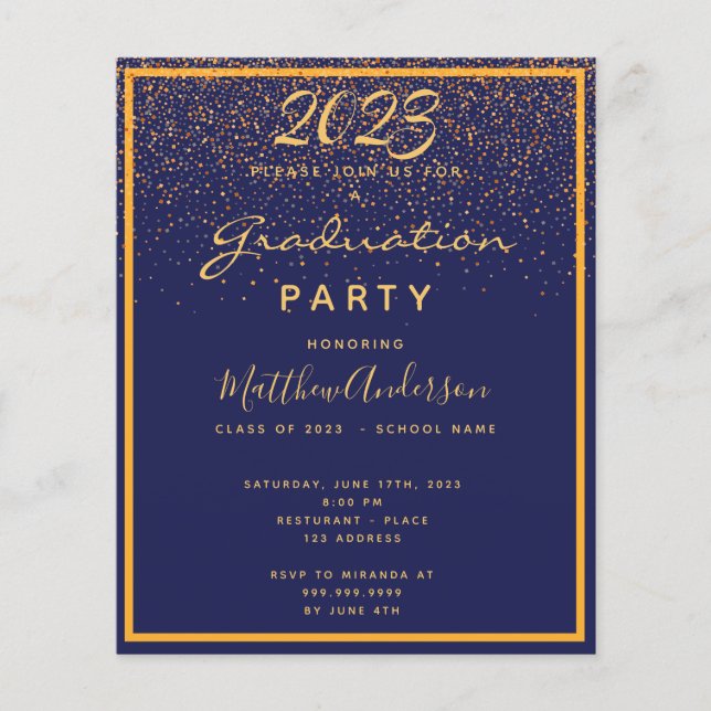 Graduation party blue gold 2026 invitation flyer (Front)