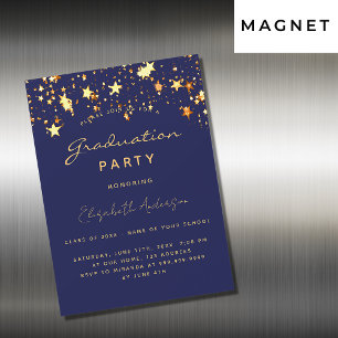 Graduation party blue gold stars luxury magnetic invitation