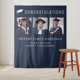Graduation Party Blue Photo Booth Backdrop Tapestry