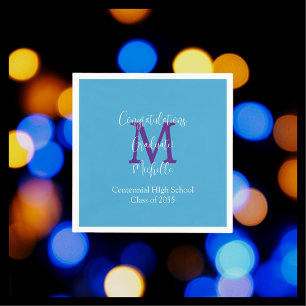 Graduation Party Blue Purple White Name Monogram Napkin