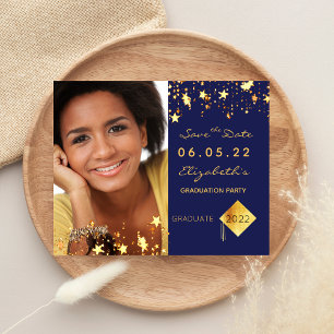 Graduation party blue save the date card