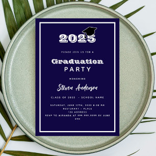 Graduation Party blue white 2025 Invitation