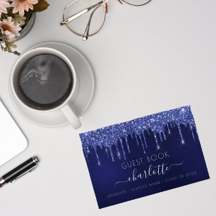 Graduation party blue white glitter class 2023 guest book