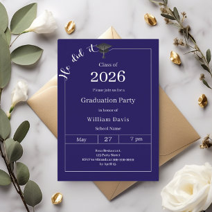 Graduation party blue white He did it Invitation