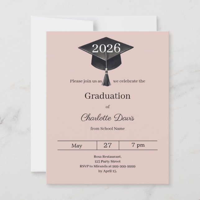 Graduation party blush pink class 2026 invitation (Front)