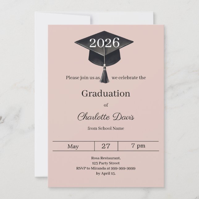 Graduation party blush pink class of 2026 invitation (Front)