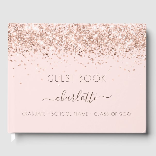 Graduation party blush pink rose gold 2025 guest book (Front)