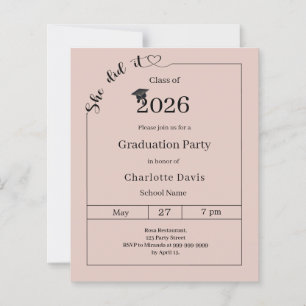Graduation party blush pink She did it invitation