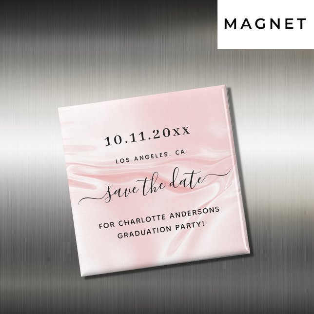 Graduation party blush pink silk save the date magnet (Creator Uploaded)