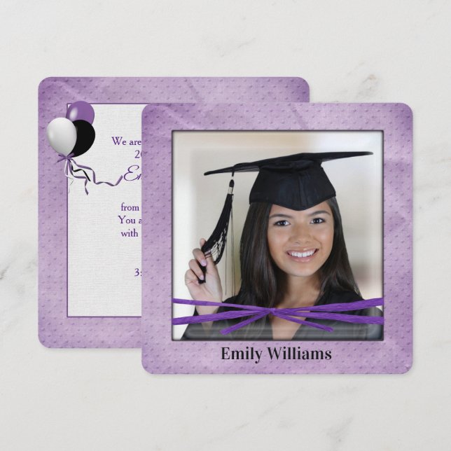 Graduation Party Bow on Purple Photo Frame Invitation (Front/Back)