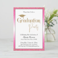 Graduation Party Bright Pink Ombre Gold Confetti