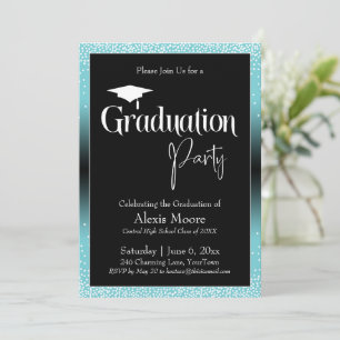 Graduation Party Bright Turquoise Ombre Confetti Invitation