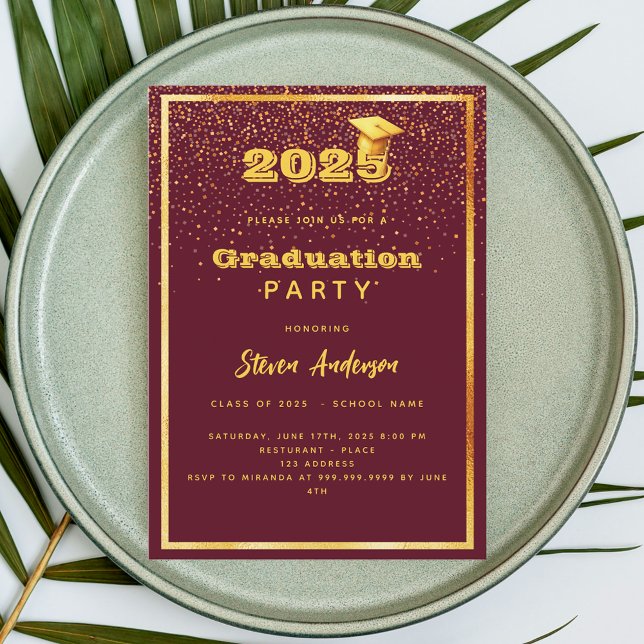 Graduation Party burgundy gold 2025 Invitation (Creator Uploaded)