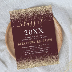 Graduation Party Burgundy Gold Class of 2021 Invitation