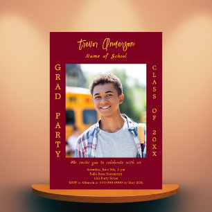 Graduation party burgundy gold photo invitation