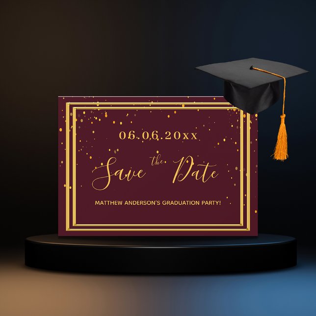Graduation party burgundy gold save the date (Creator Uploaded)