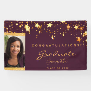 Graduation party burgundy gold stars photo 2025 banner