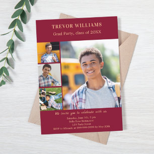 Graduation party burgundy photo collage invitation