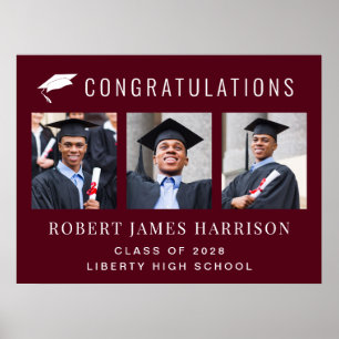 Graduation Party Burgundy Photo Poster