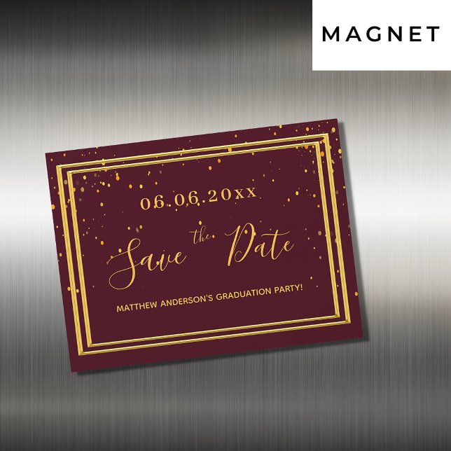 Graduation party burgundy save the date magnet (Creator Uploaded)