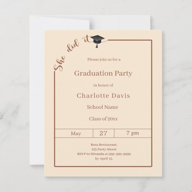 Graduation party Campagne She did it invitation (Front)