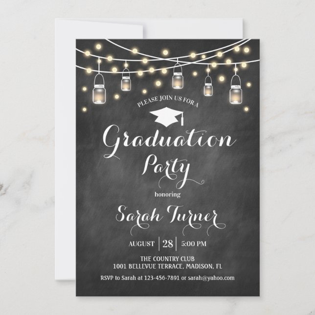 Graduation Party - Chalkboard Black White Invitation (Front)