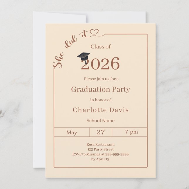 Graduation party champagne She did it Invitation (Front)