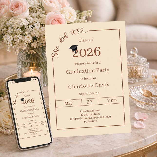 Graduation party champagne She did it Invitation (Creator Uploaded)