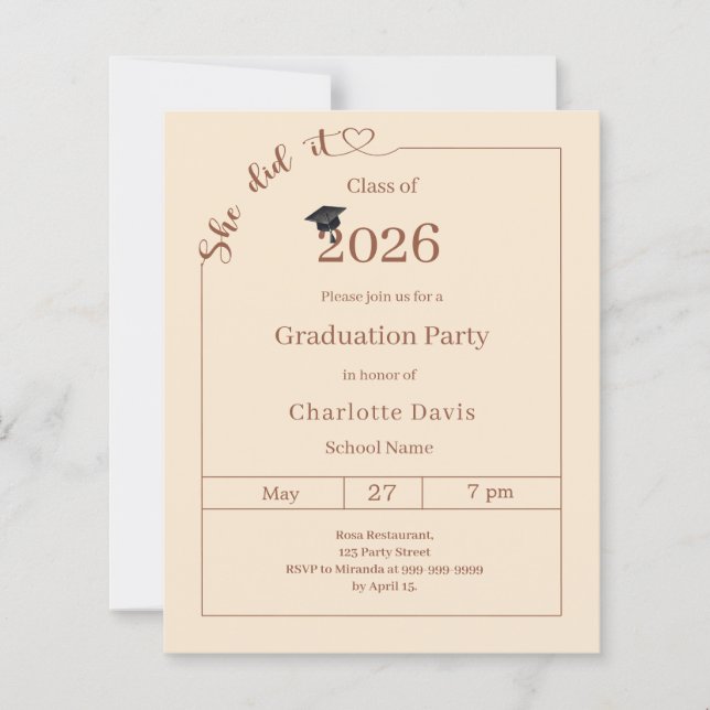 Graduation party champagne She did it invitation (Front)