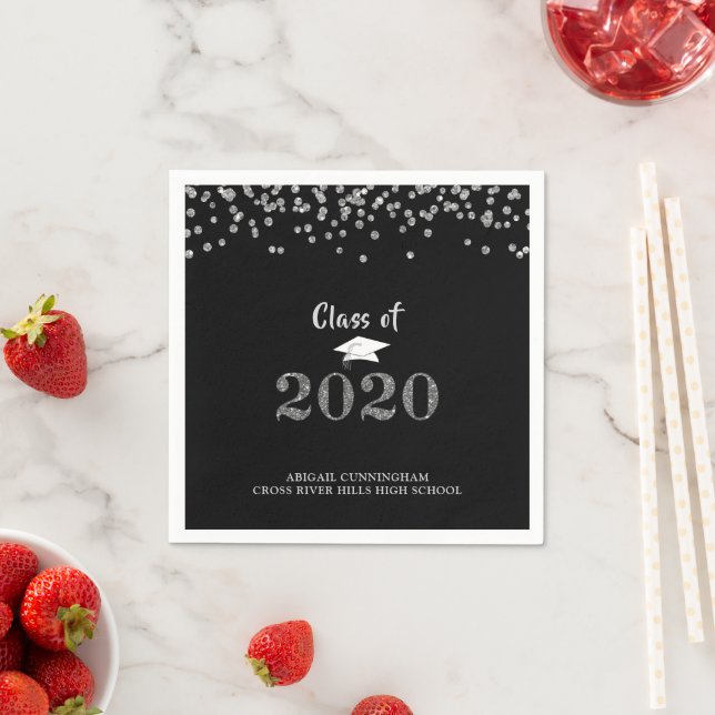 Graduation Party CLASS OF 2020 Silver Glitter Napkin (Insitu)