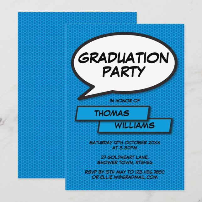 Graduation Party Class of 2022 Modern Blue Invitation (Front/Back)