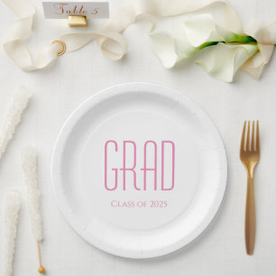 Graduation Party Class of 2024 Pink Typography Paper Plate