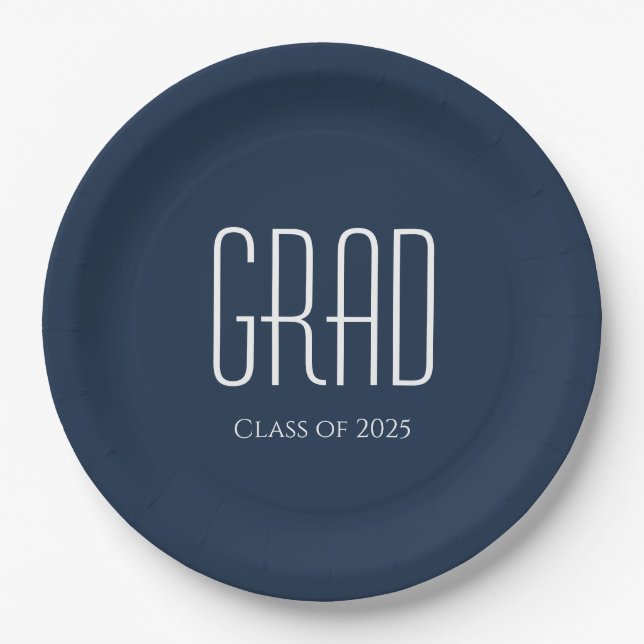 Graduation Party Class of 2025 Navy Blue Paper Plate (Front)