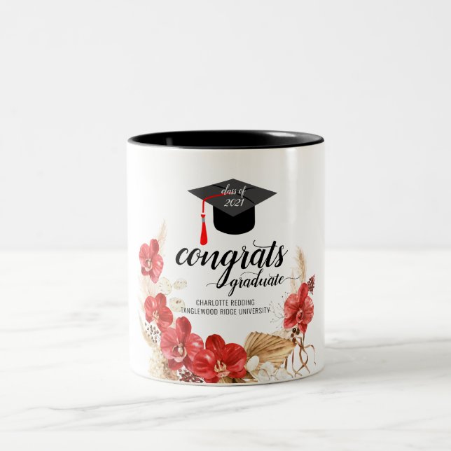 Graduation Party Class Of Floral Two-Tone Coffee M Mug (Center)