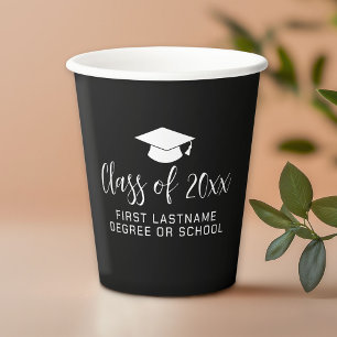Graduation Party Class of Grad Cap Name Black Paper Cups