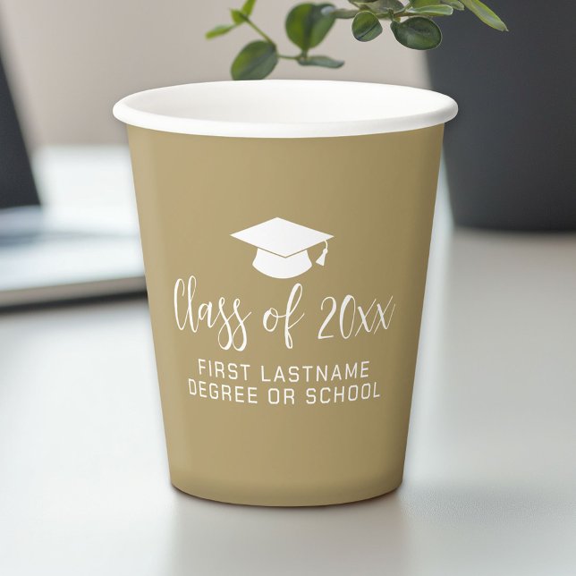 Graduation Party Class of Graduation Cap Name Gold Paper Cups (Personalized Paper Cups)