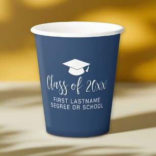 Graduation Party Class of Graduation Cap Name Navy Paper Cups