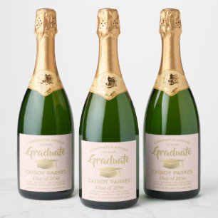 Graduation Party Congrats Blush Pink Gold Elegant Sparkling Wine Label