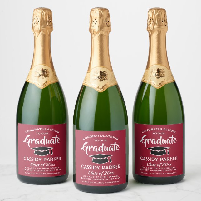 Graduation Party Congrats Elegant Red White Black Sparkling Wine Label (Bottles)