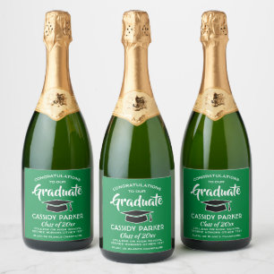 Graduation Party Congrats Modern Green White Black Sparkling Wine Label