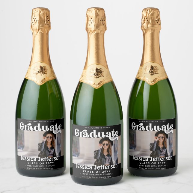 Graduation Party Congrats photo Fancy modern Sparkling Wine Label (Bottles)
