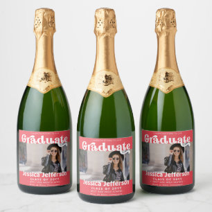 Graduation Party Congrats photo Fancy Pink Sparkling Wine Label