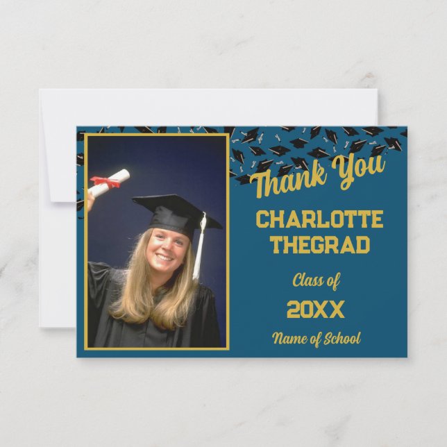 Graduation Party Congratulations Personalise Photo Thank You Card (Front)