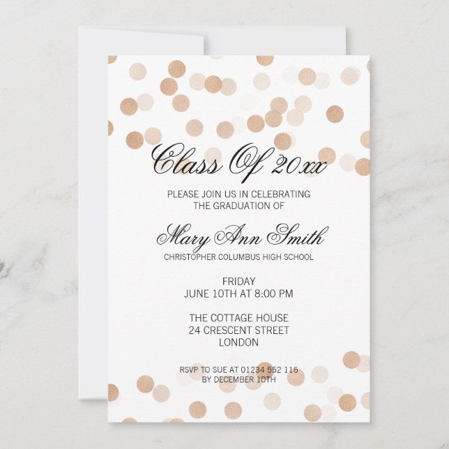 Graduation Party Copper Foil Glitter Lights Invitation (Front)