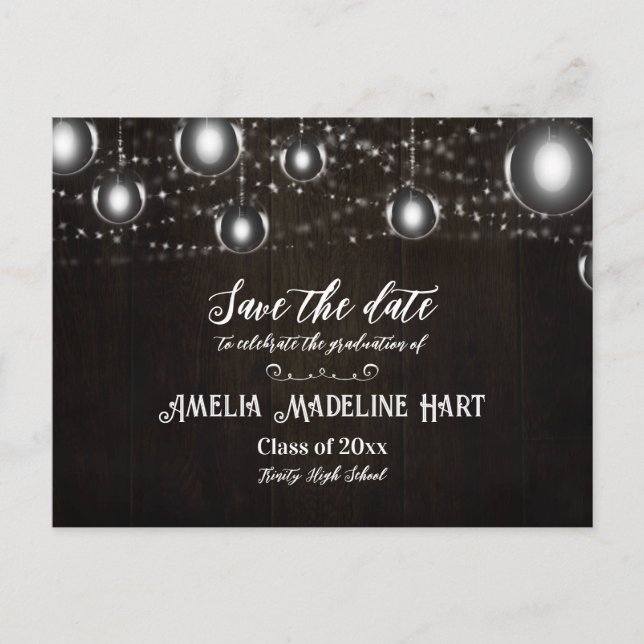 Graduation Party | Country Lights Save The Date  Announcement Postcard (Front)