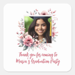 Graduation Party custom photo floral watercolor Square Sticker