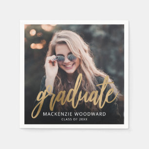Graduation Party Custom Photo Gold Script Napkin