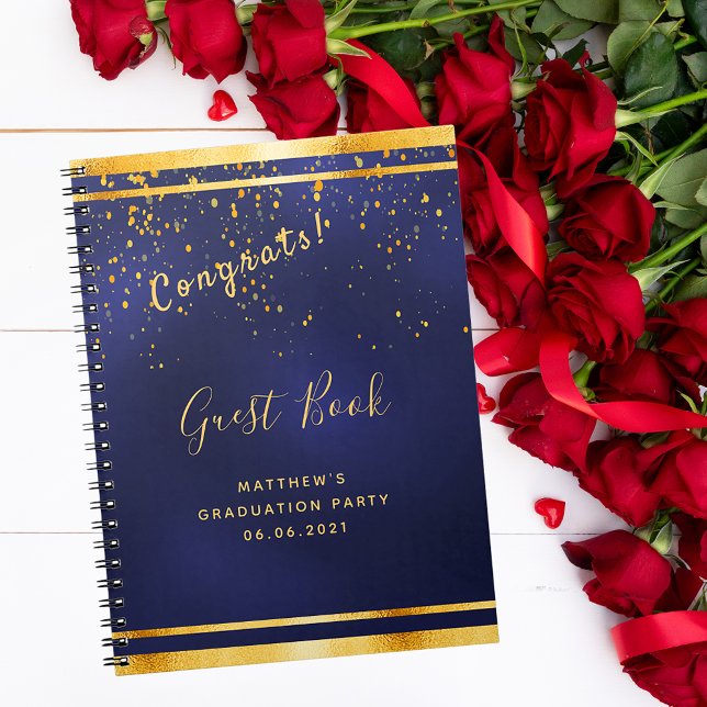 Graduation Party dark blue gold guest book (Creator Uploaded)