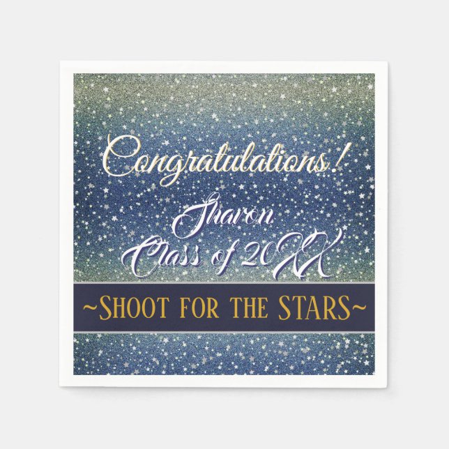 Graduation Party | Denim Stars Sky Blue Galaxy Napkin (Front)